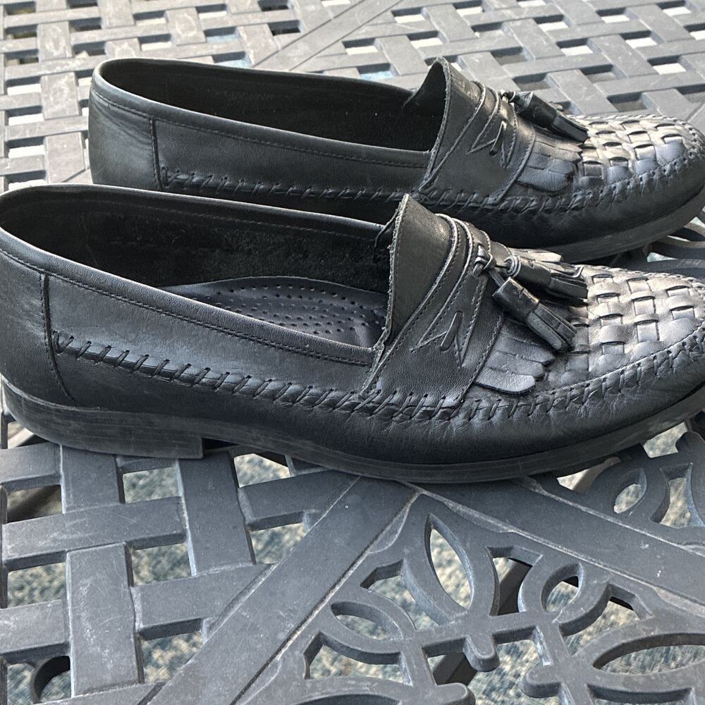 Giorgio Brutini Mens Black Leather Woven Tassel Loafers Shoes Size 11 *Scuffs - Picture 5 of 9
